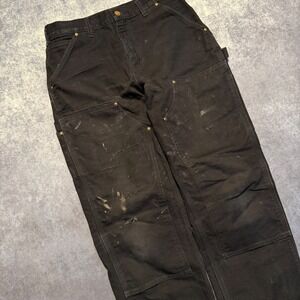 Vintage Carhartt Double Knee Mens 31x30 Loose Original Fit Black Made in USA